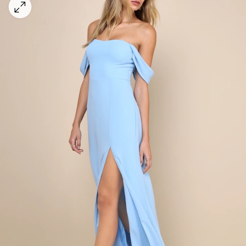 Lulu’s Magical Magnetism Light Blue Off-the-Shoulder Maxi Dress